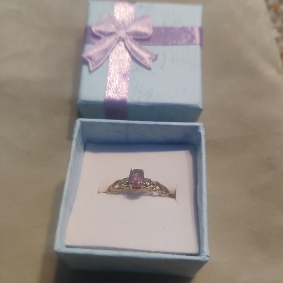 10k yellow gold with real diamond/amethyst 6.5 - Picture 2 of 11